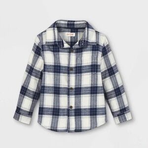 Cat & Jack Toddler Boys' 3T Blue Plaid Flannel Button-Up Shirt